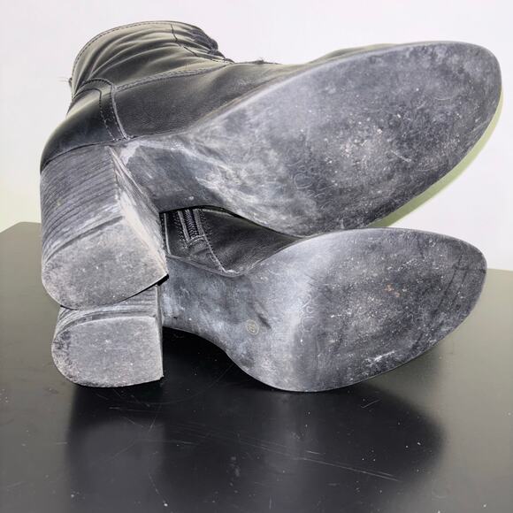 Steve Madden Lace-Up Block Heel Boots Black Leather Side Zip Combat Size 10 - Picture 5 of 8